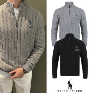 폴로 랄프로렌 빅포니 레터링 꽈배기 울 니트집업 (2color)